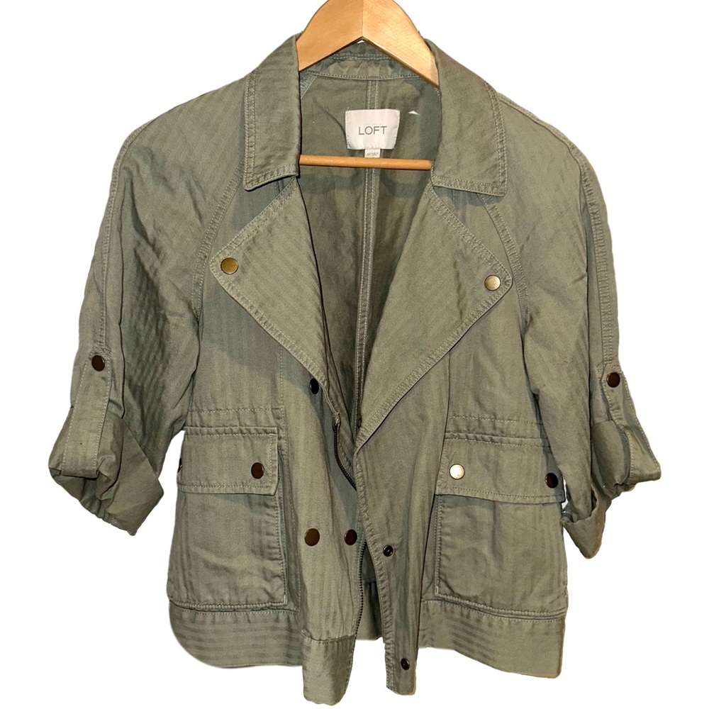 LOFT Olive Fabric Utility Jacket XS